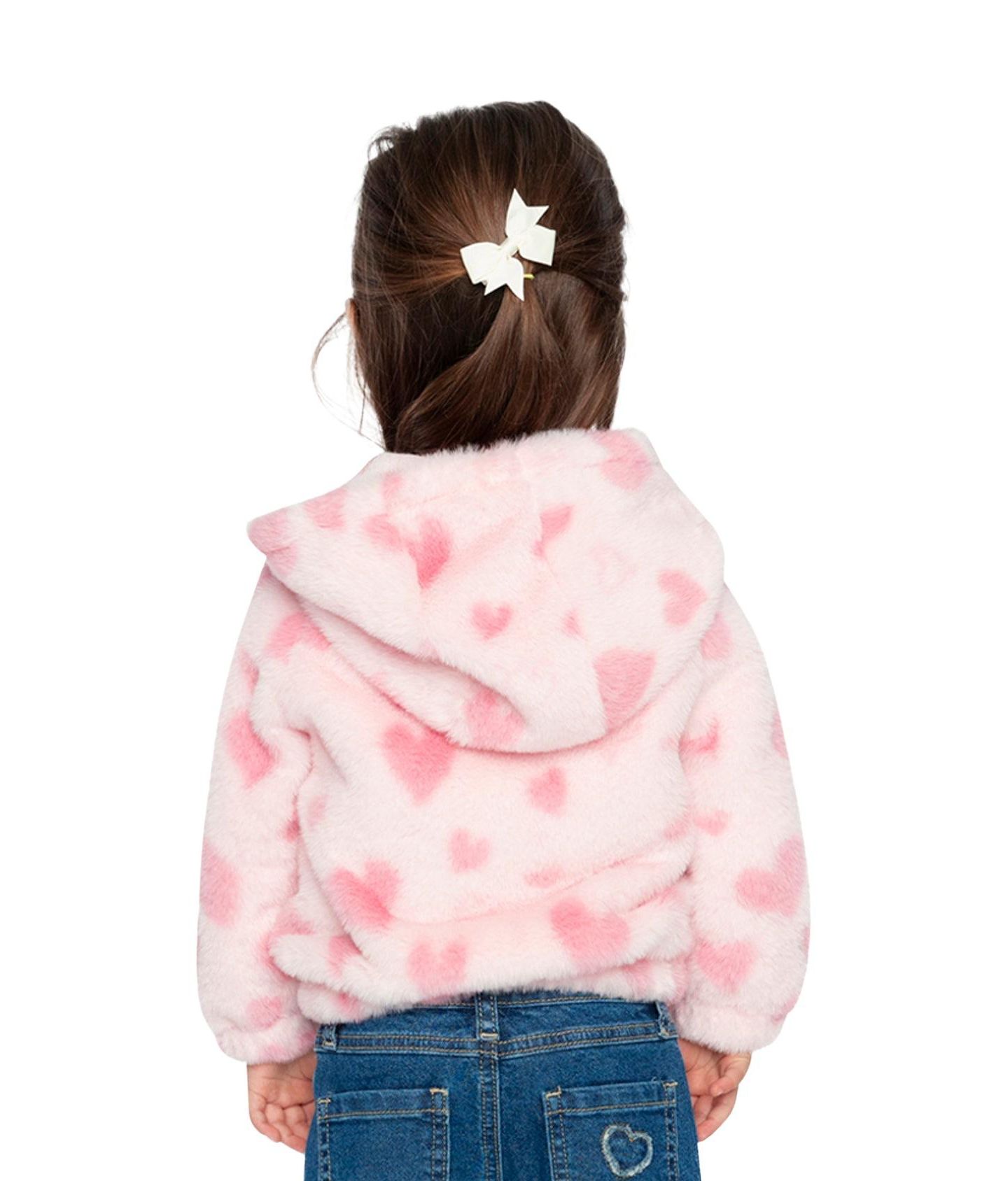 Куртка Deux par Deux Hooded Full Zip Faux Fur Jacket Printed with Hearts для девочек-малышей, цвет: Розовый — фото 5