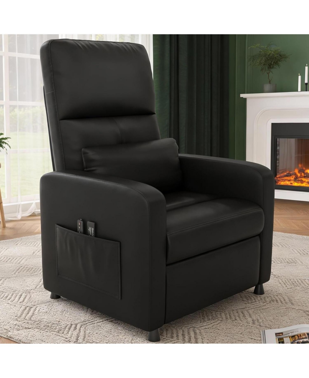 homfan Power Recliner Chair with Pu Leather, Adjustable Electric Recliner, Tall Back, Usb Port and Side Pockets