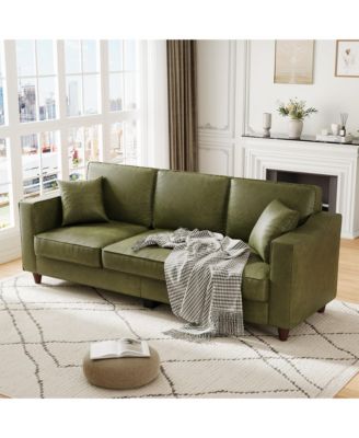 85 Inches 3-Seater Sofa with 2 Throw Pillows, Faux Leather Couch, Back Cushion, Support Feet for Living Room