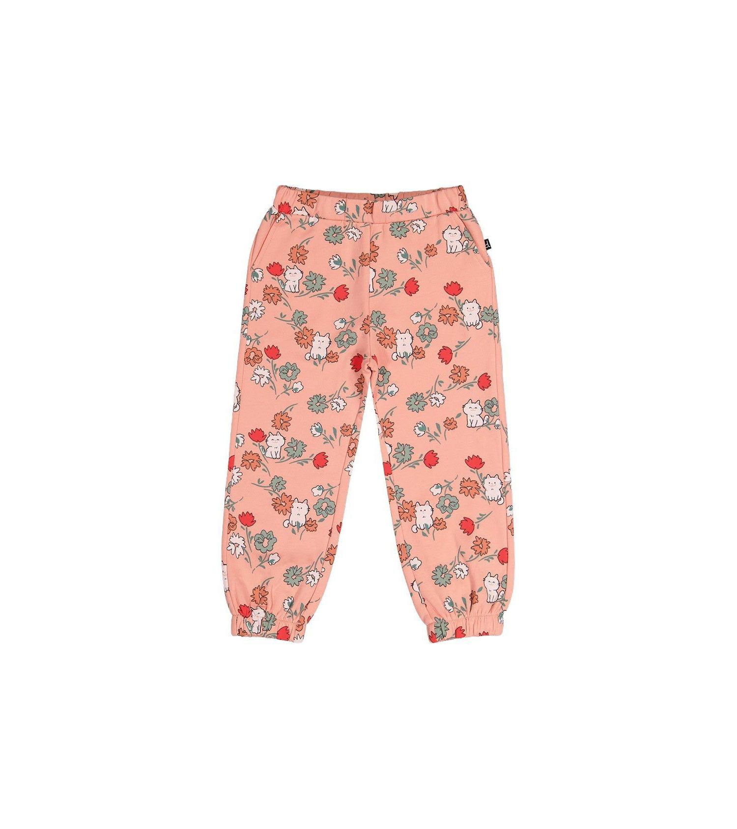 Baby Girls French Terry Sweatpants Pink Cat Print