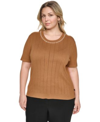 Plus Size Crewneck Short-Sleeve Knit Top