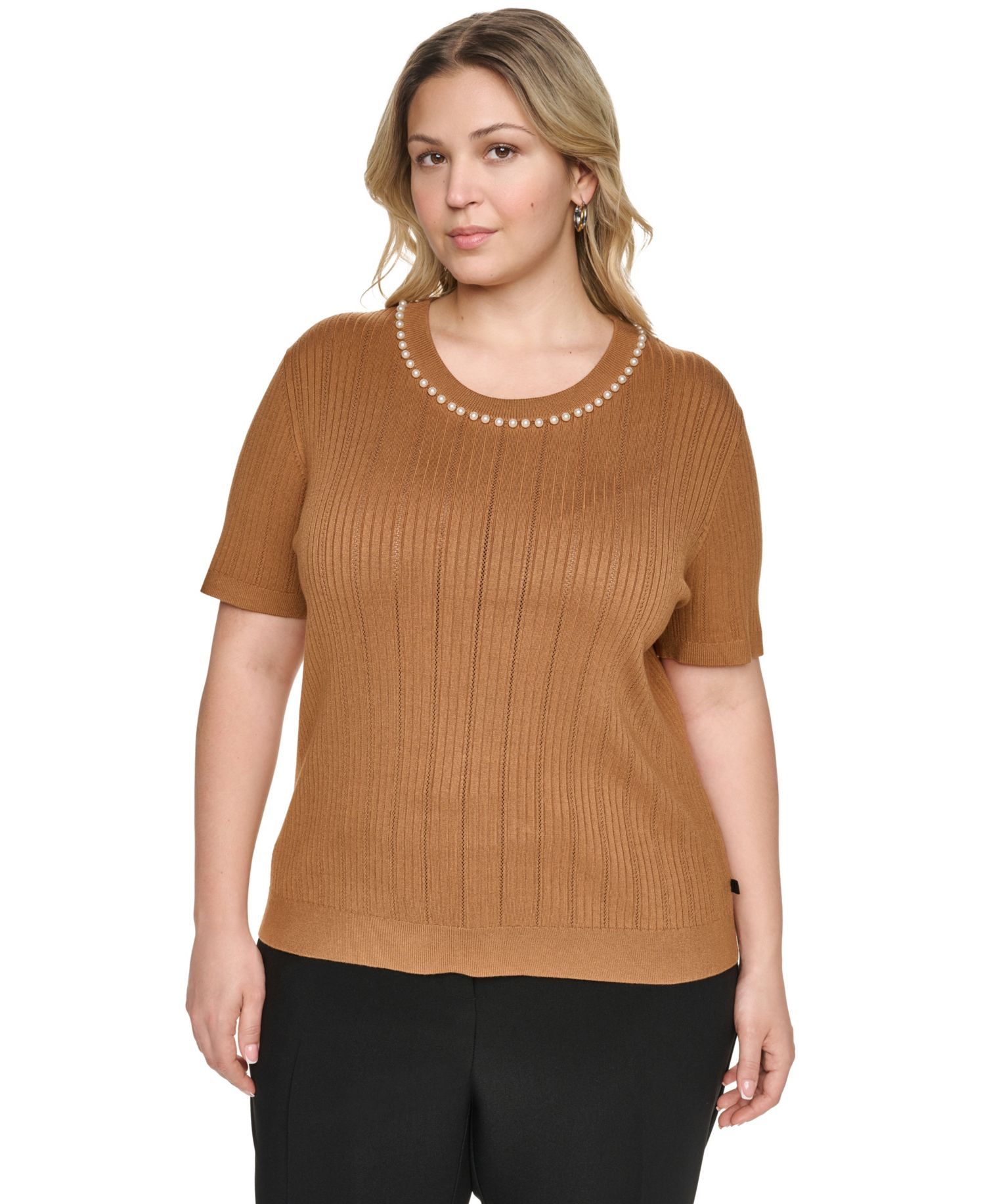 Plus Size Crewneck Short-Sleeve Knit Top