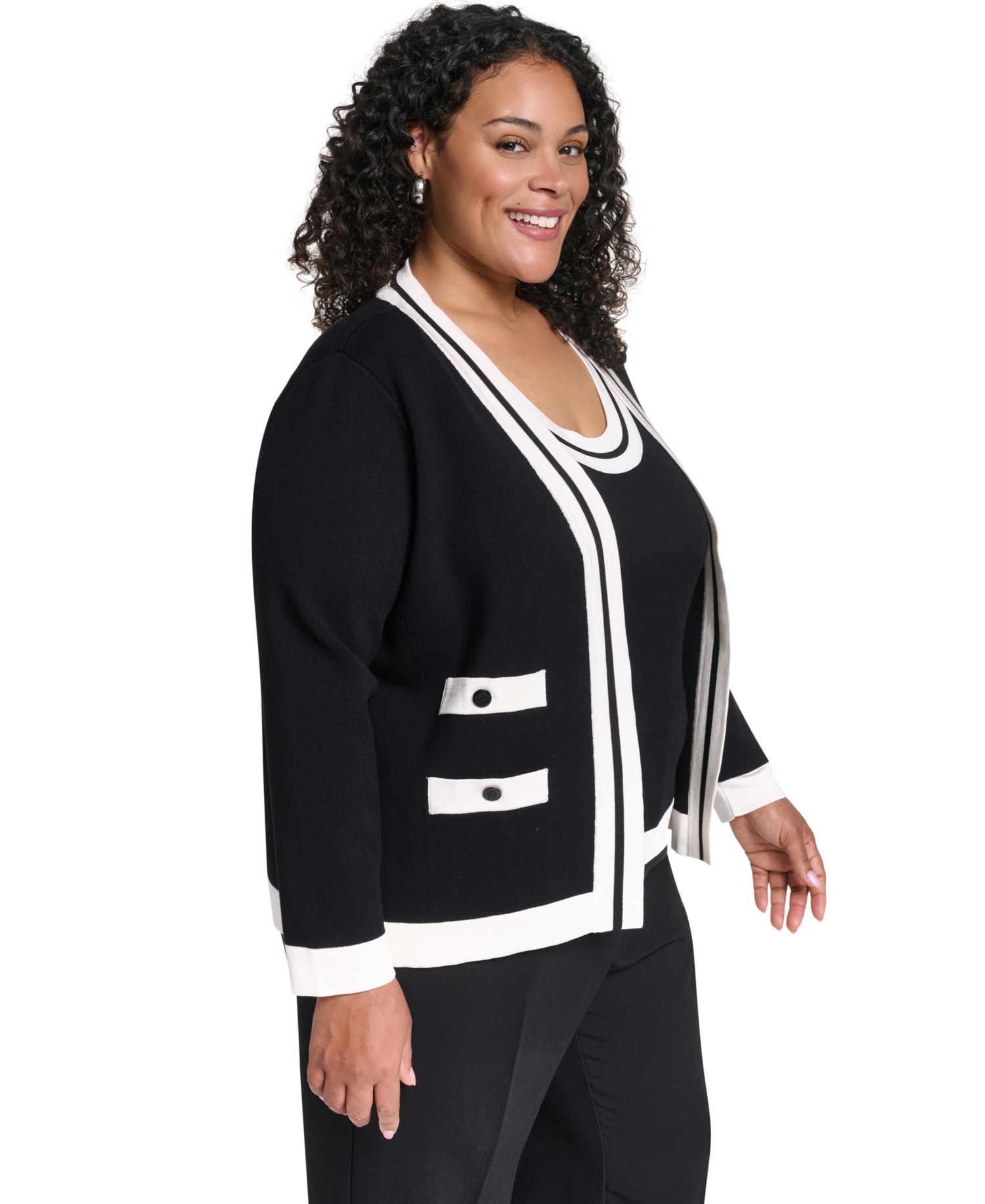 Plus Size Tipped Open-Front Cardigan