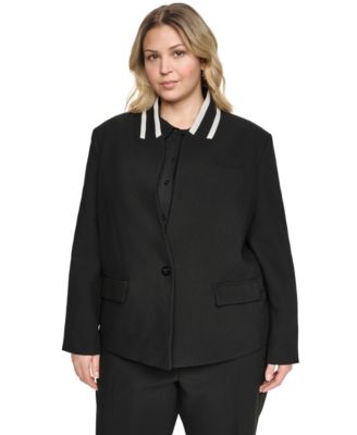 Plus Size One-Button Reverse Lapel Banded Blazer
