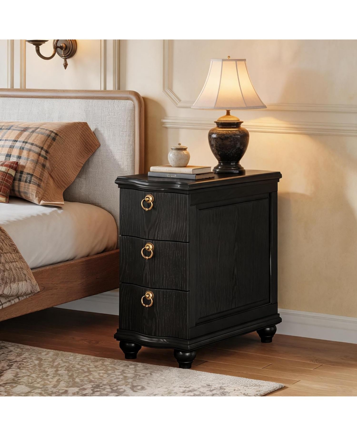 Tribesigns Wood Fully Assembled End Table, 3-Drawers Narrow Slim Side No Assembly Required, Nightstand
