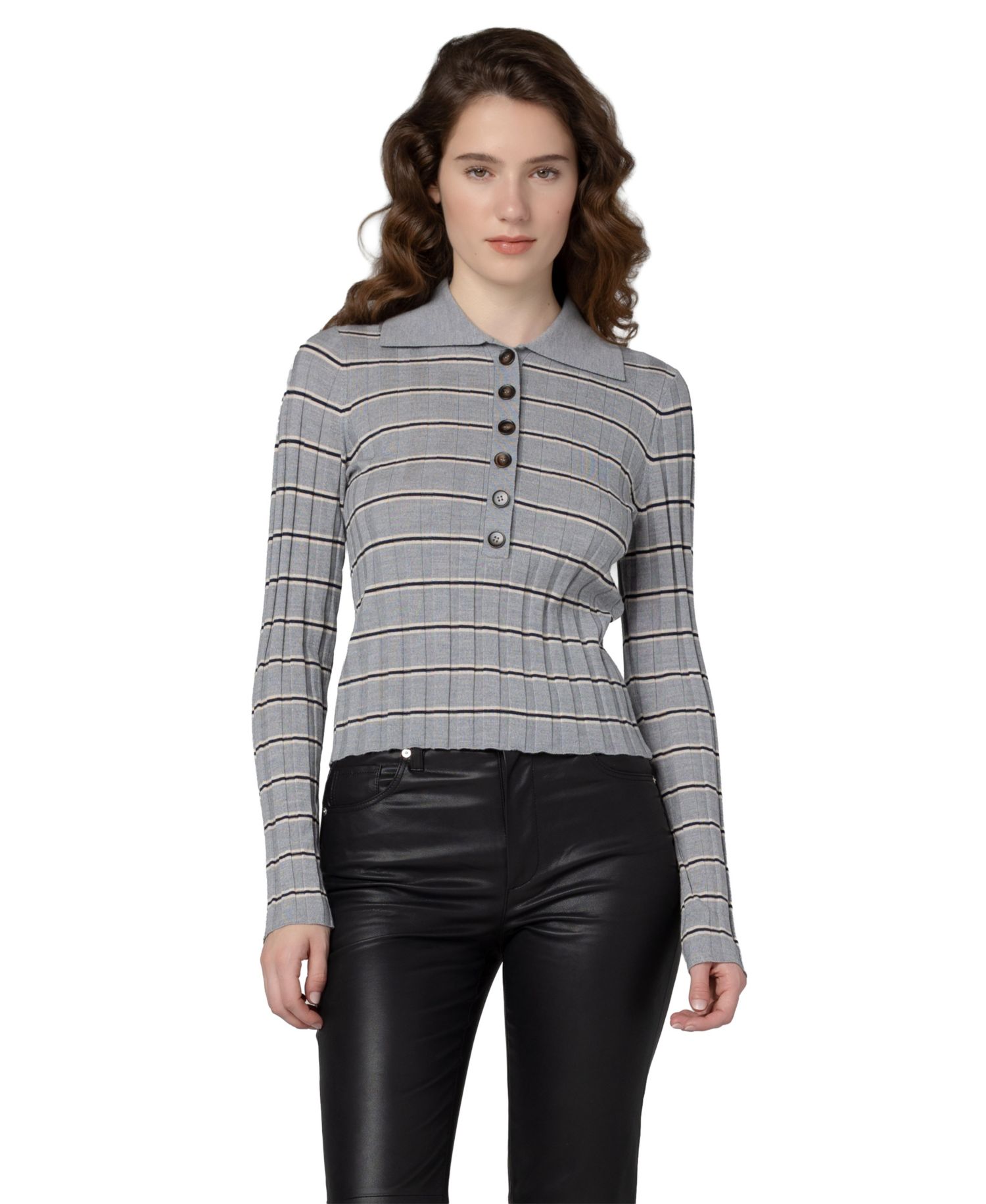 Women's Second Date Knit Stripe Polo Top