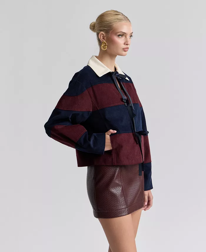 Women's Striped Rugby Front Tie Jacket - thumbnail 3