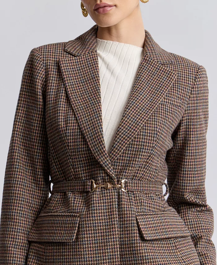 Women's Notch Lapel Collar Belted Blazer - thumbnail 4