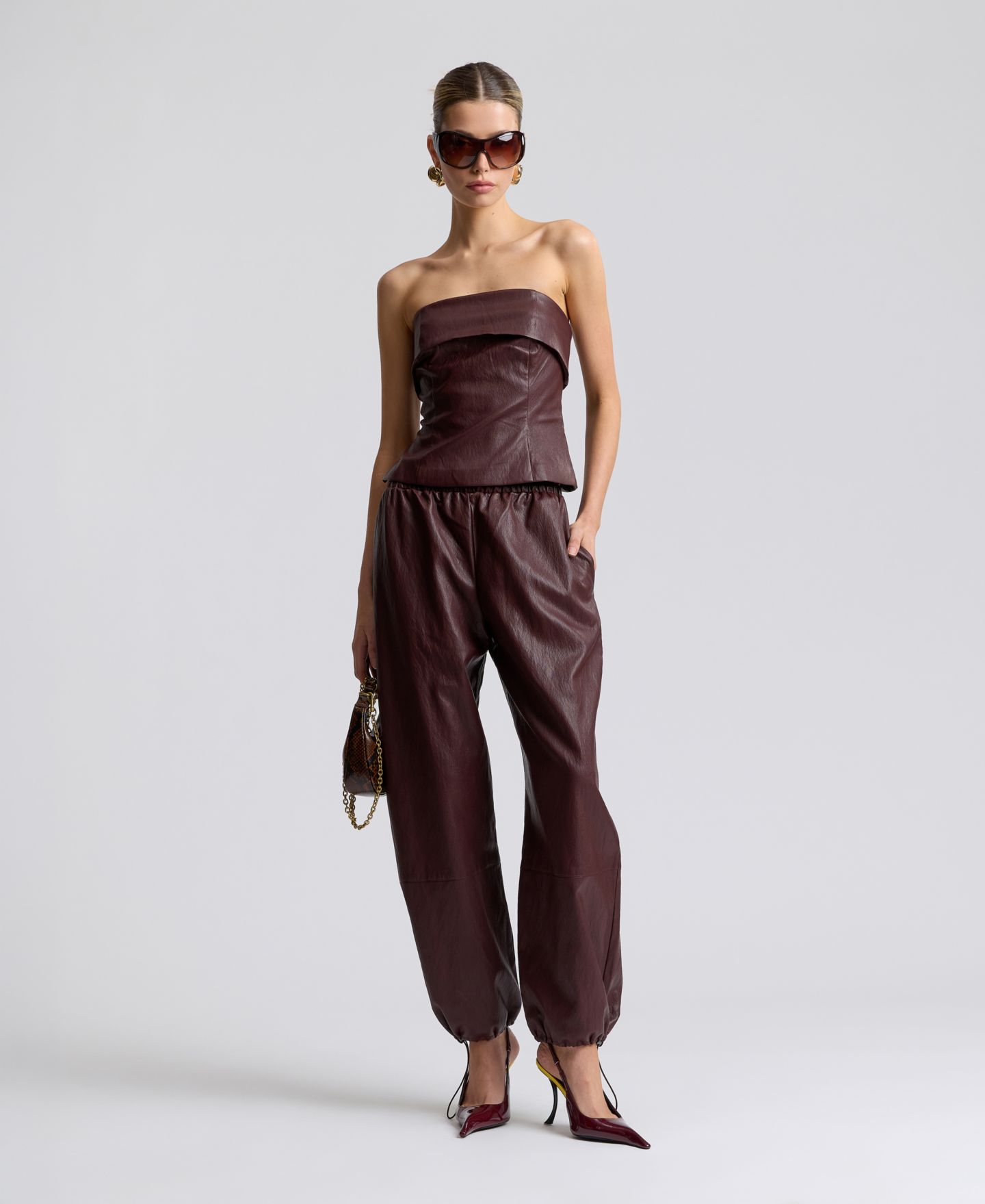 Женский топ Avec Les Filles Faux Leather Sleeveless Tube Top, цвет: Бордо — фото 7