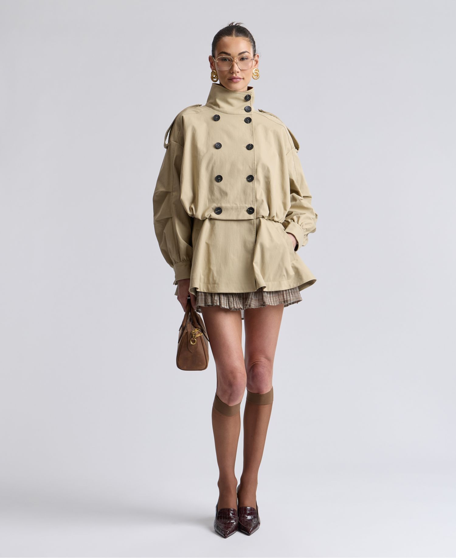 Women's Buton-Front Short Trench Coat