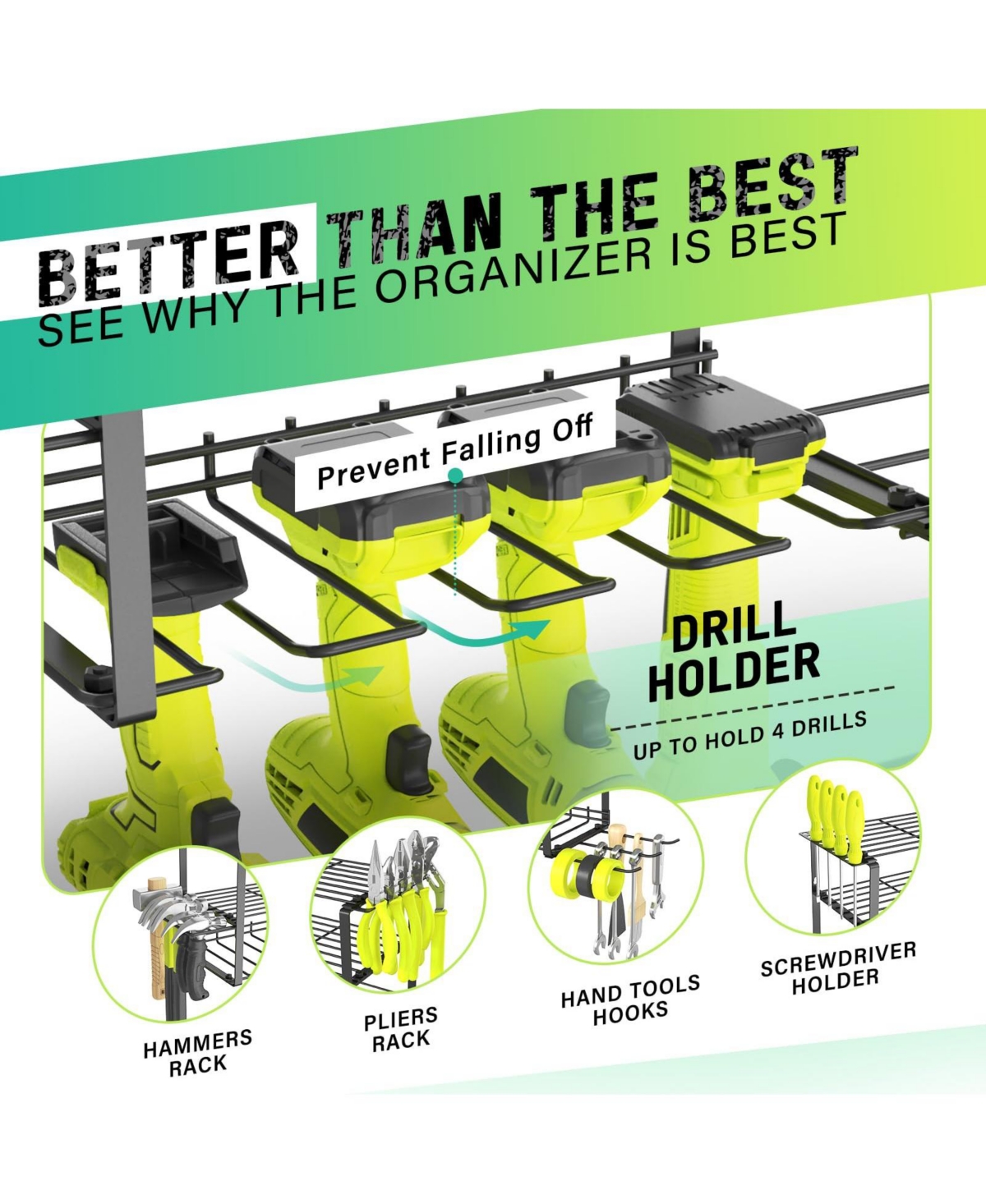 Xdovet Power Tool Organizer Wall Mount Drill Holder 4 Layer Storage