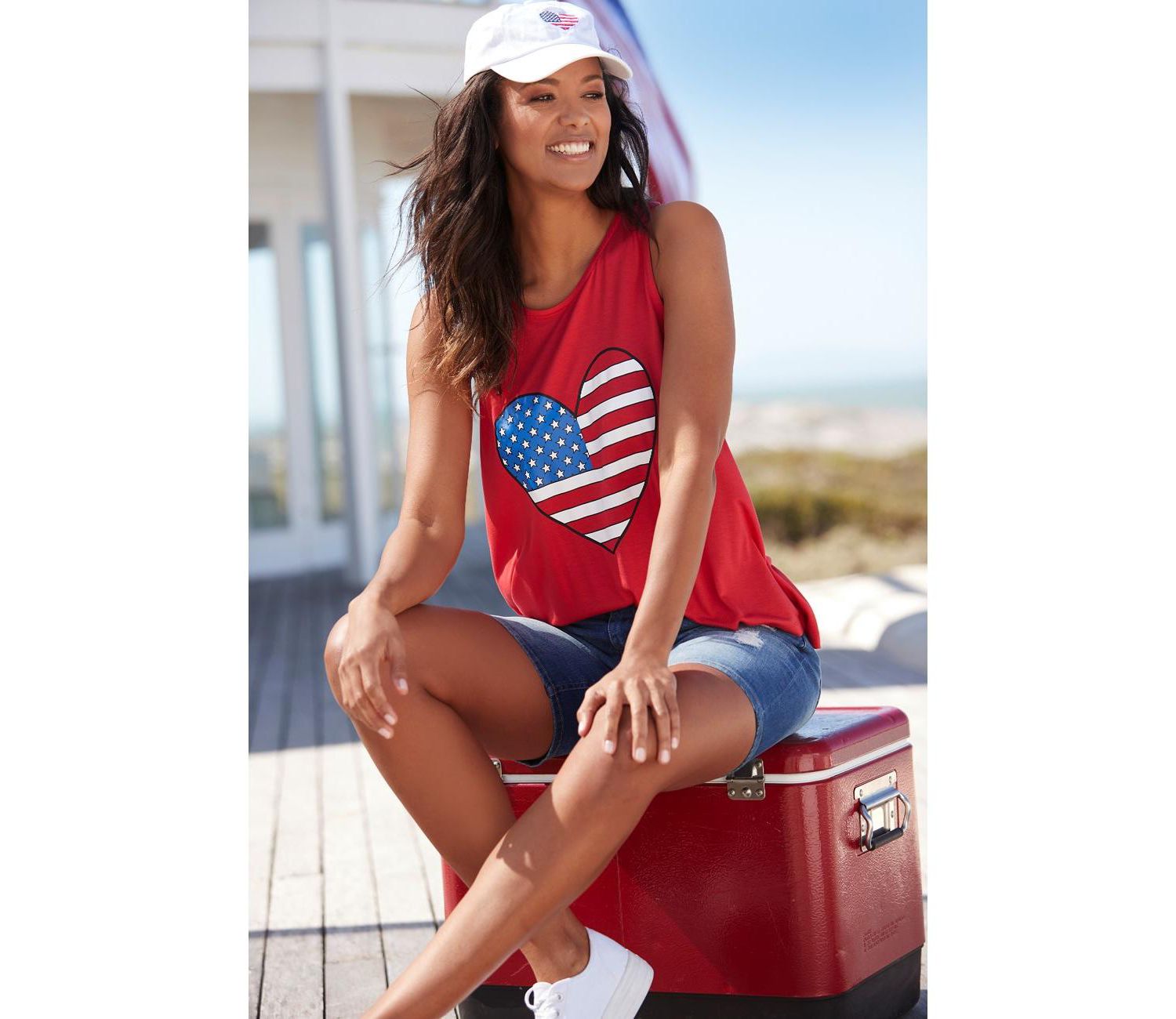 Women's Viscose Graphic Print American Flag Tank Cutout Sleeveless Top