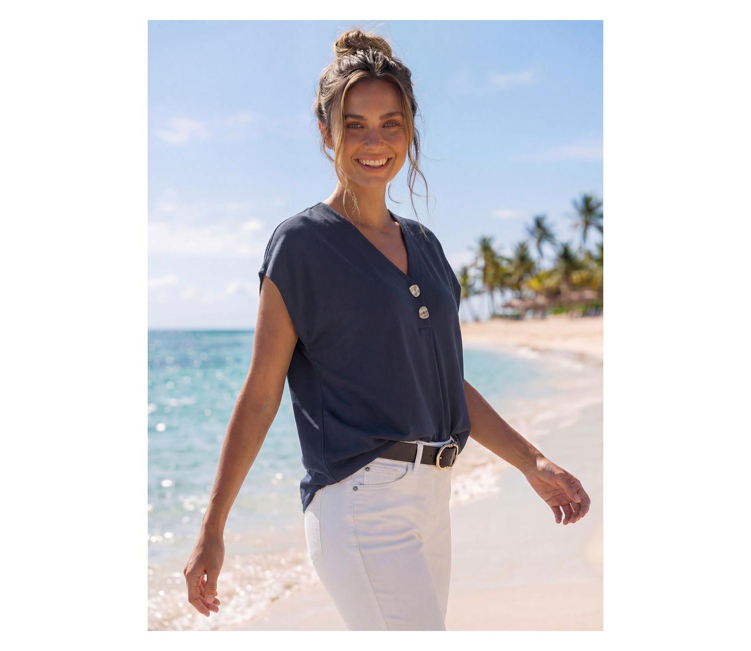 Women's Viscose Printed Button Detail Everyday Comfort Blouse