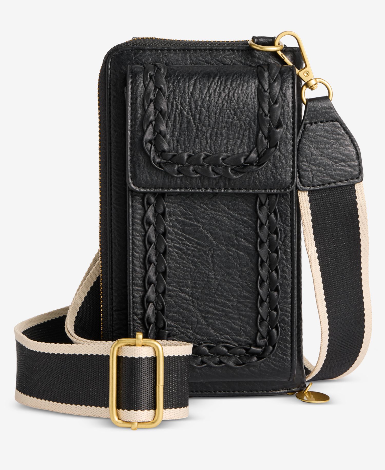 Braided-Edge Phone Crossbody Bag