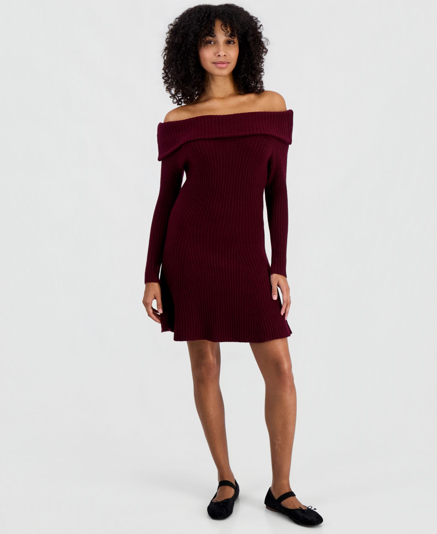 Juniors' Marilyn Off-Shoulder Ribbed-Knit Sweater Dress