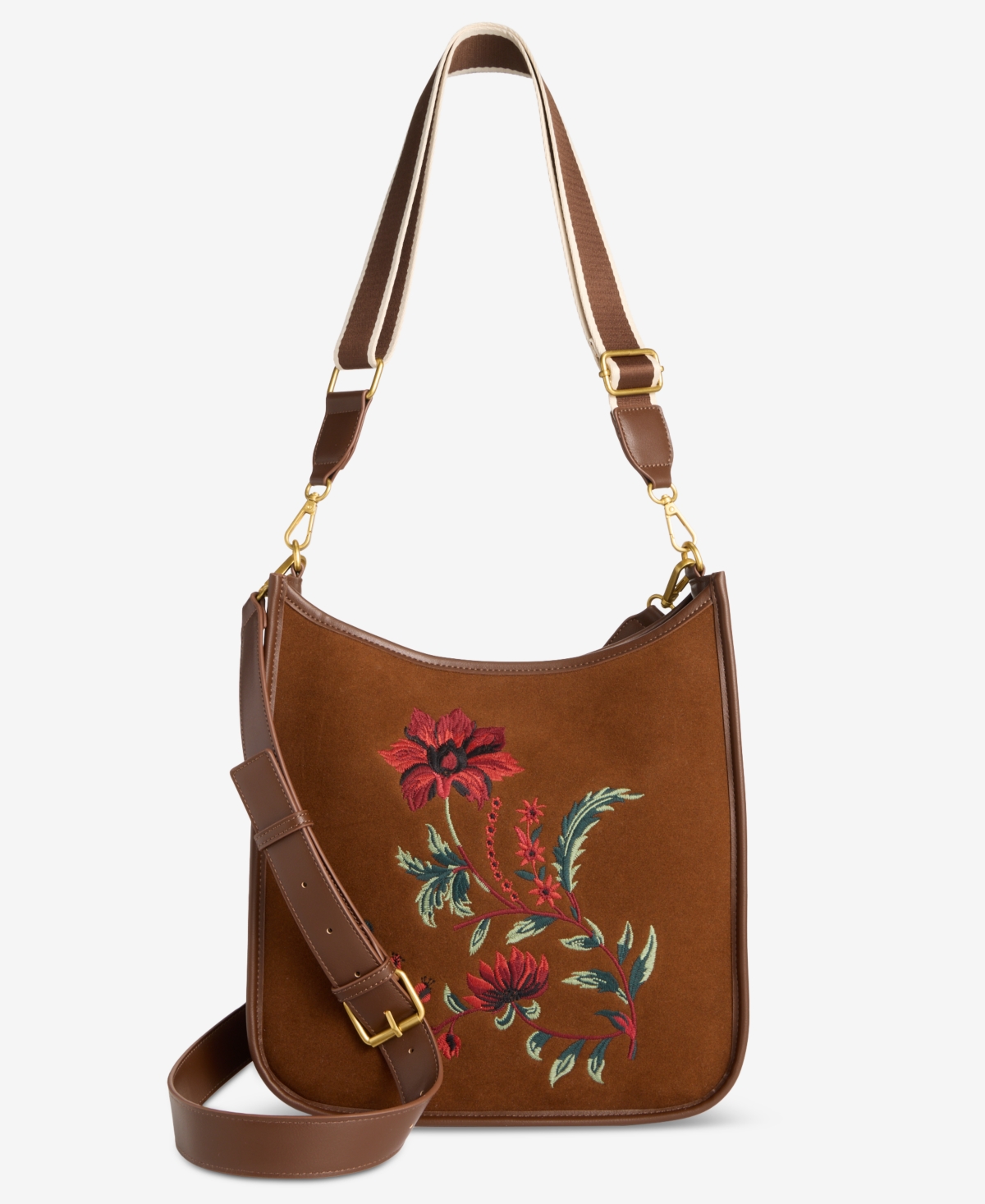 Style & Co Floral-Embroidered Suede Crossbody Bag, Macy's Exclusive