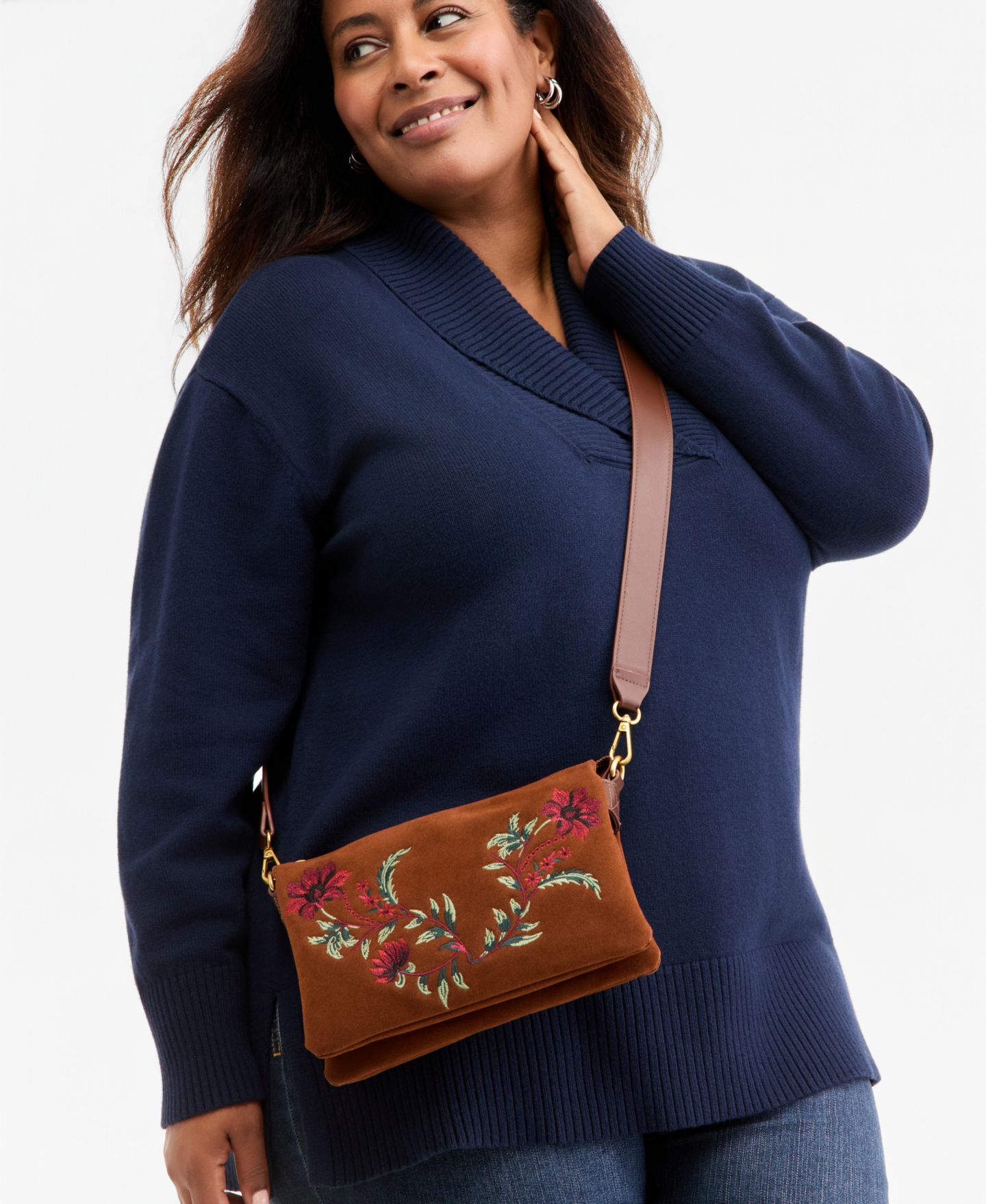 Женская сумка Style & Co Floral Embroidered Double-Compartment Crossbody, цвет: Коричневый — фото 4
