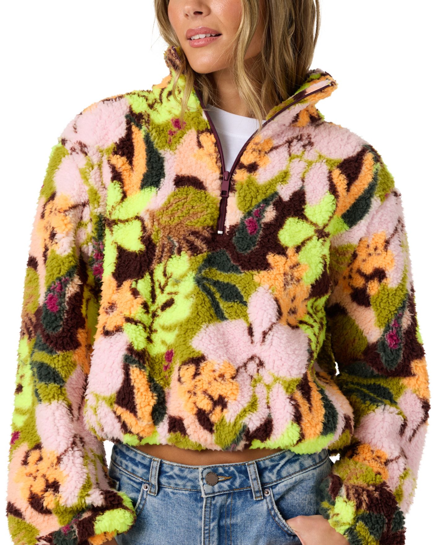 Женская куртка O'Neill Kacey High-Pile 1/2 Zip Fleece, цвет: Шартрез — фото 4