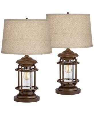 Andreas 26" High Lantern Industrial Table Lamps Set of 2 USB Port Night Light Metal Living Room Charging