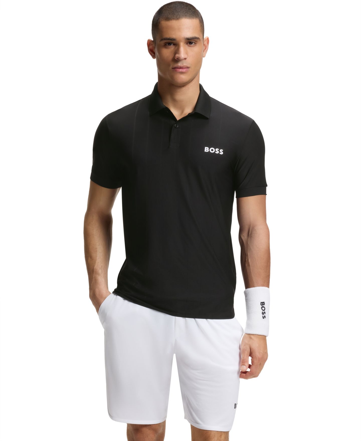 Мужское поло Hugo Boss Four-Way Stretch Stripe-Jersey Slim-Fit Polo Shirt, цвет: Чёрный — фото 1