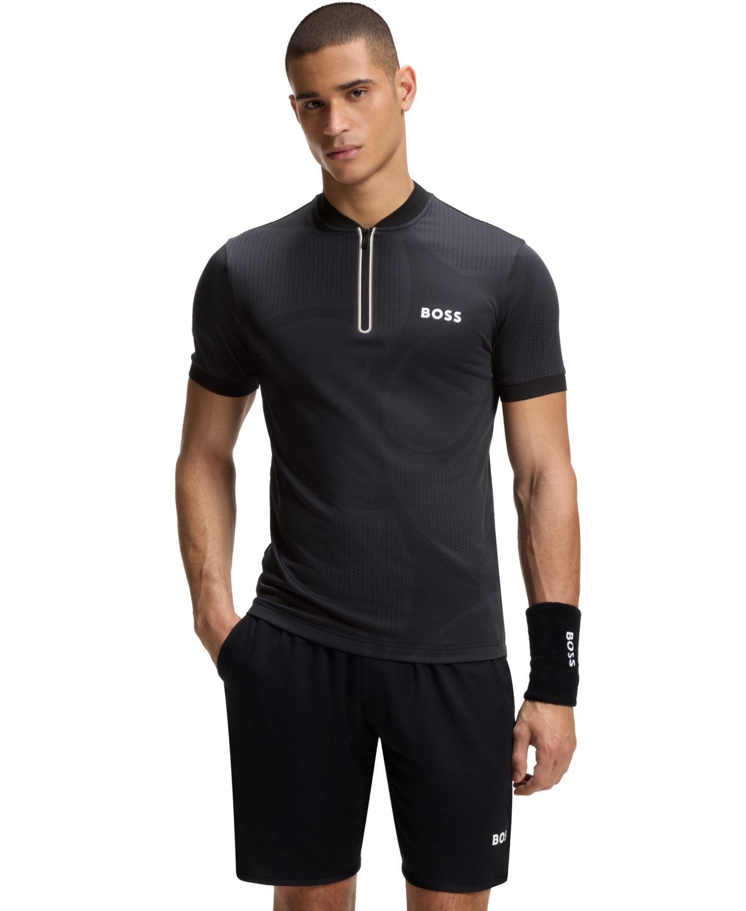 Men's Moisture Management Zip-Neck Slim-Fit Polo Shirt