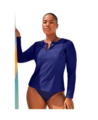 Women's Chlorine Resistant Quick-Dry 1/4 Zip Front Long Sleeve Swim Rash Guard
