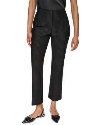 Petite Pinstripe Ponte High-Rise Front-Zip Pants