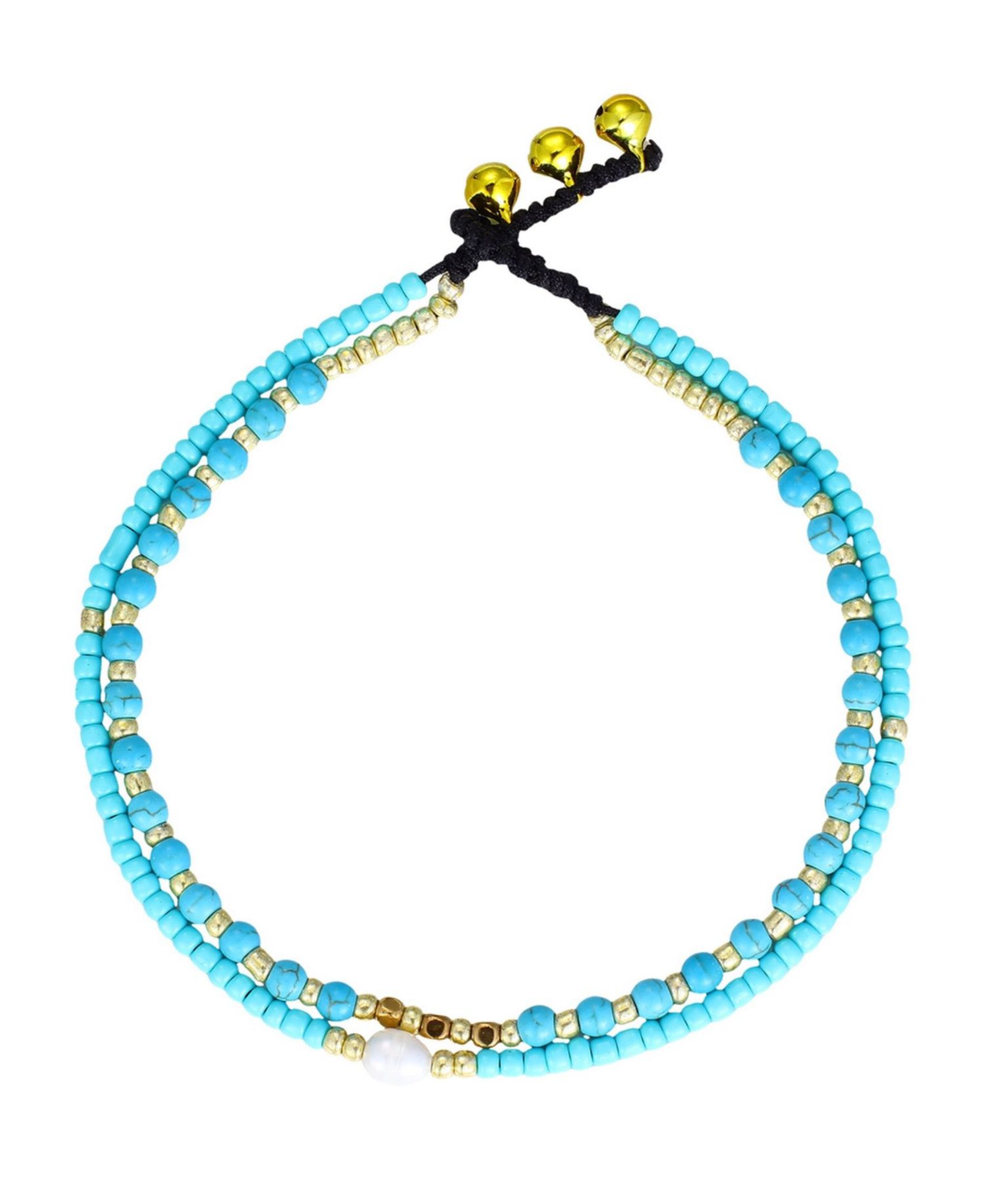Natural Freshwater Pearl and Turquoise Bead Adjustable Anklet Set
