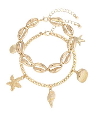 Gold Shell Charm Anklet Set