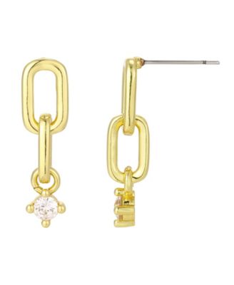 Gold Mini Paperclip Link Cubic Zirconia Drop Earrings