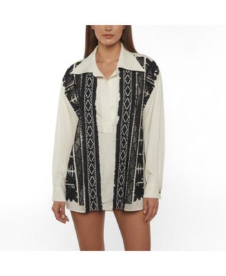 Women's Embroidered Panel Crepe Blouse