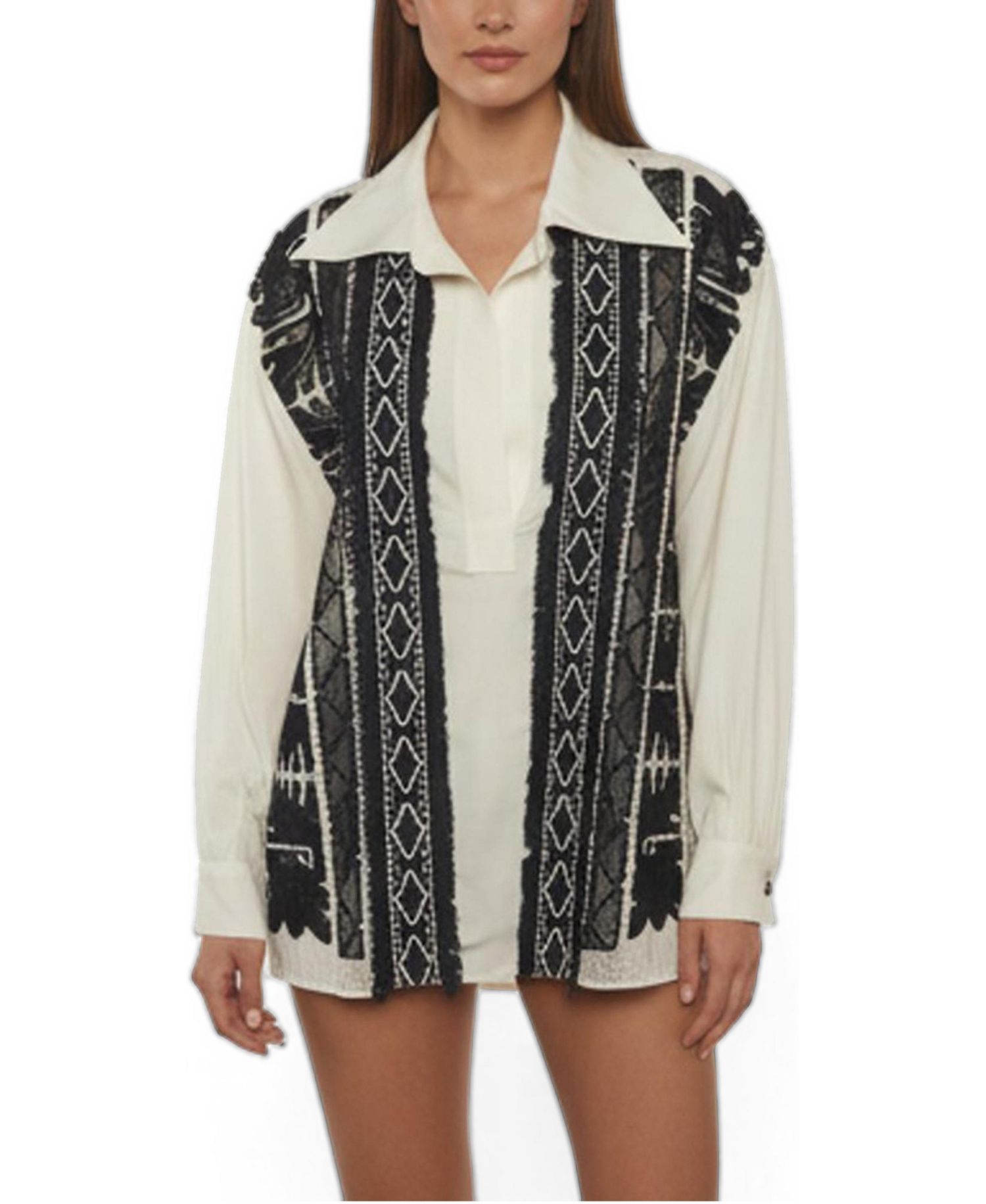 Women's Embroidered Panel Crepe Blouse