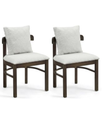 Set of 2 Wood Dining Chairs Fabric Upholstered with Removable Cushion