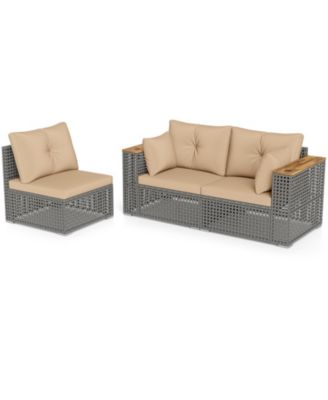 Patio Wicker Sectional Furniture 3 Piece Outdoor Couch Set for Garden