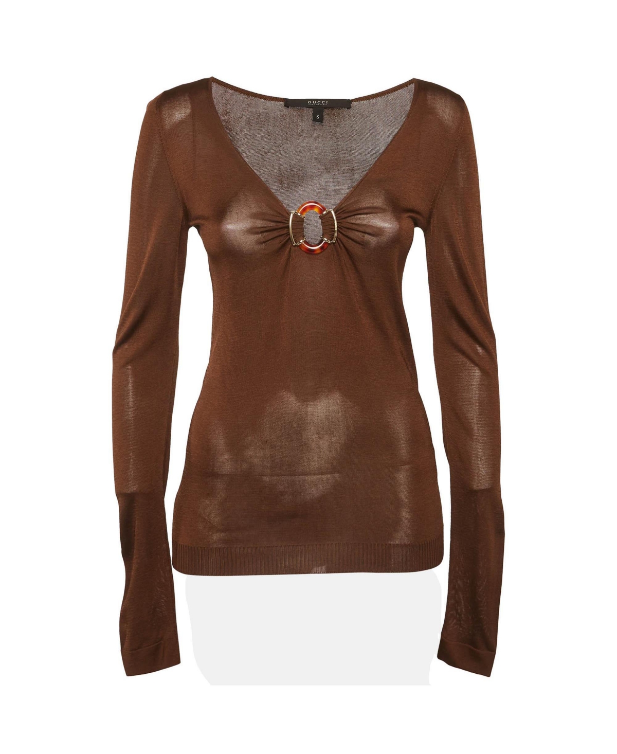 Pre-Owned Gucci Women's Sheer Knit V-Neck Top with Buckle Detail