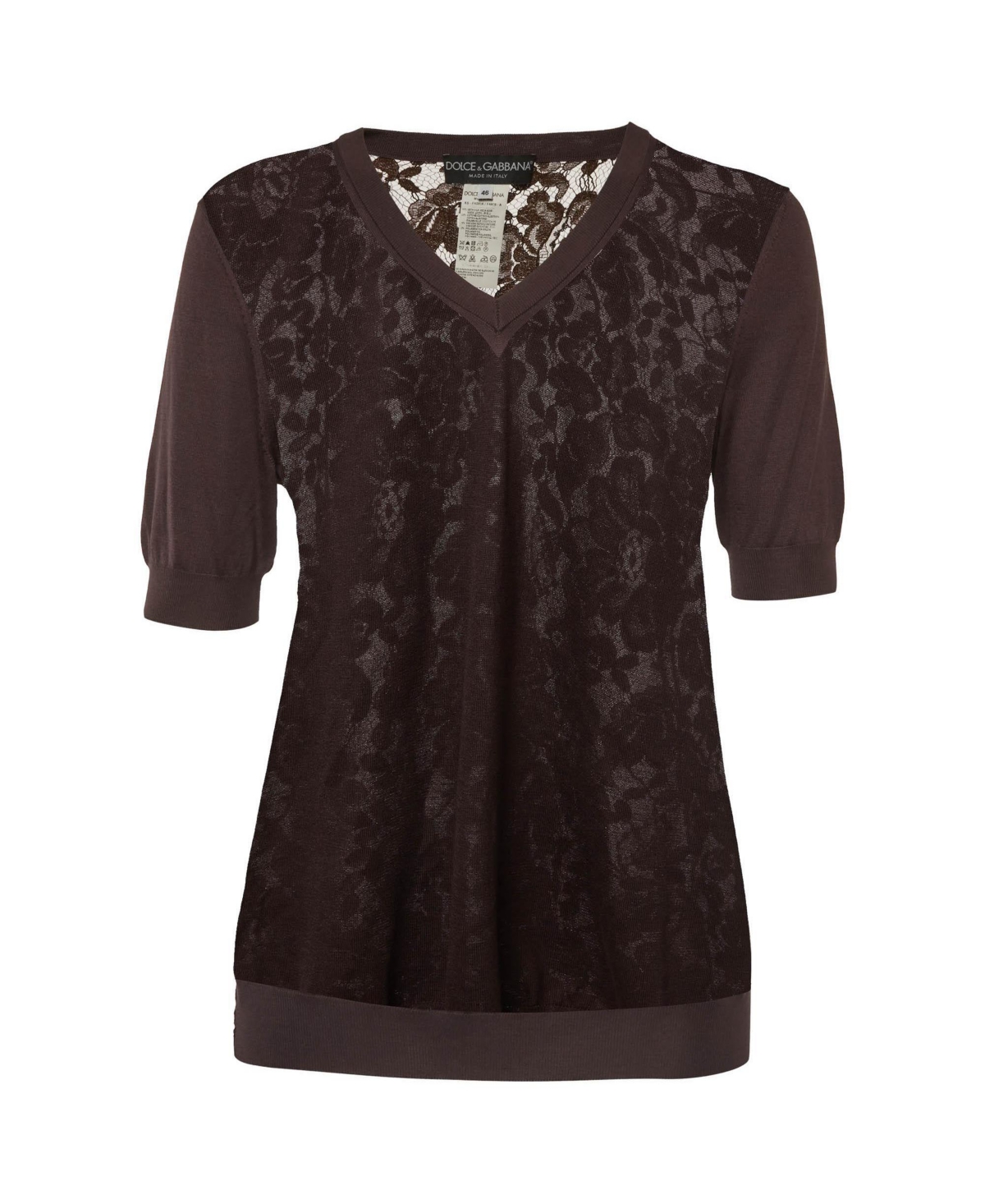 Pre-Owned Dolce & Gabbana Women's Floral Lace and Jersey V-Neck Top