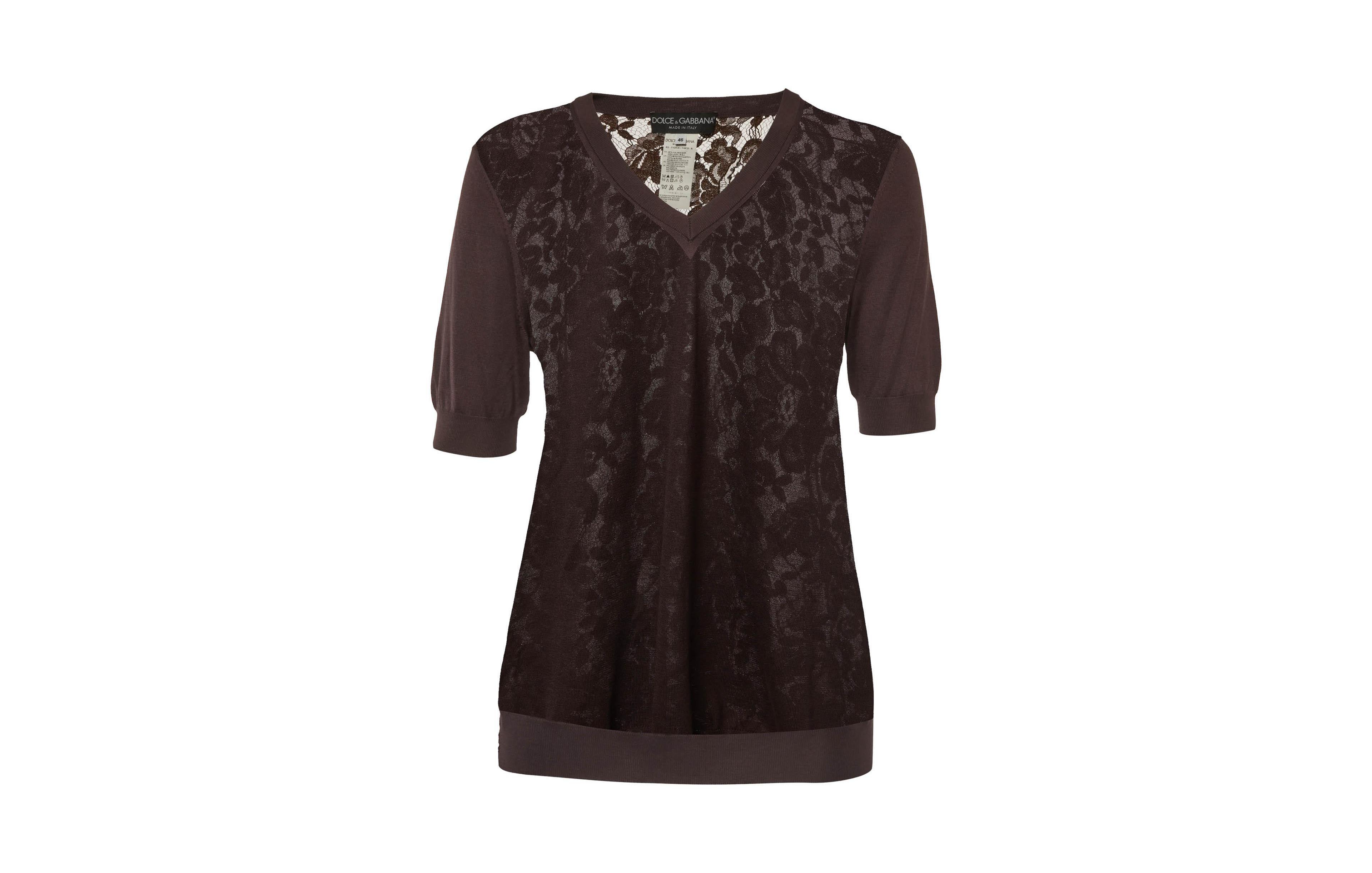 Pre-Owned Dolce & Gabbana Women's Floral Lace and Jersey V-Neck Top