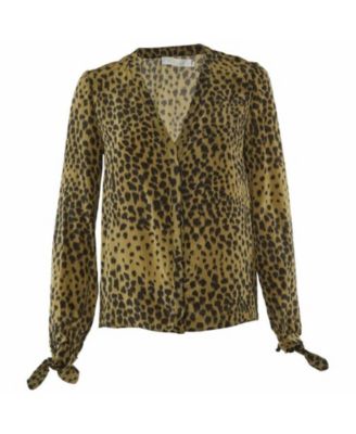 Women's Animal Print Silk Tie-Cuff Blouse