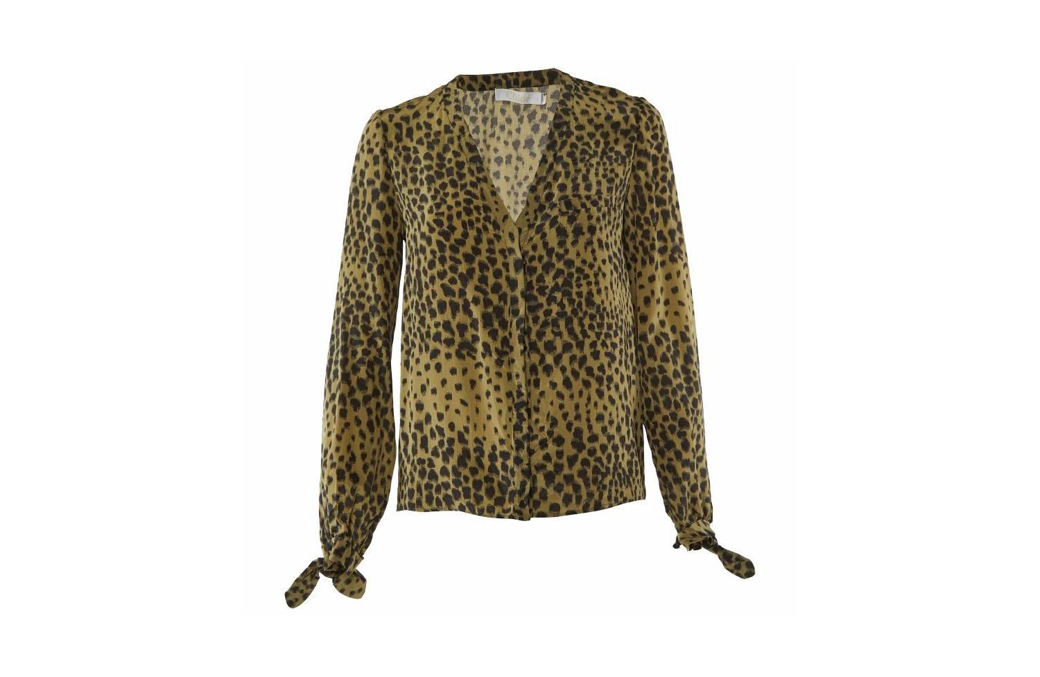 Women's Animal Print Silk Tie-Cuff Blouse