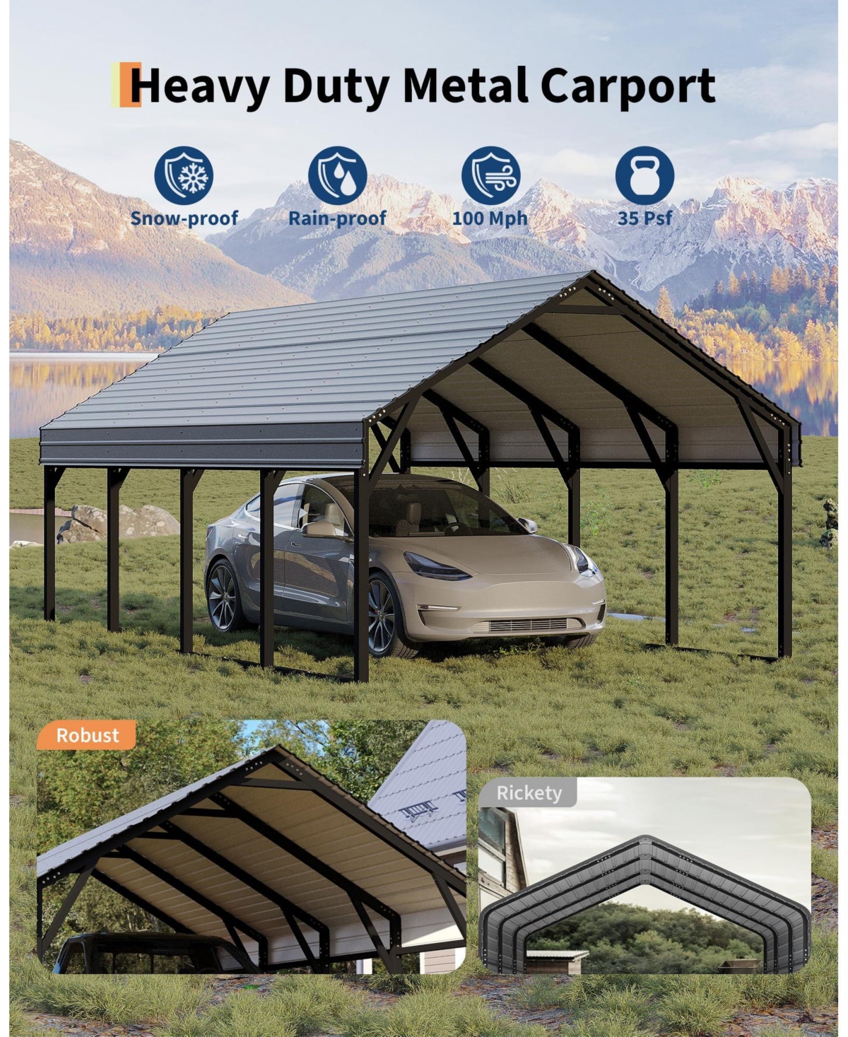 homfan Heavy Duty Steel Carport, Outdoor Metal Storage Shelter for Cars Trucks Boats, Driveway Backyard Farm Use, Galvanized