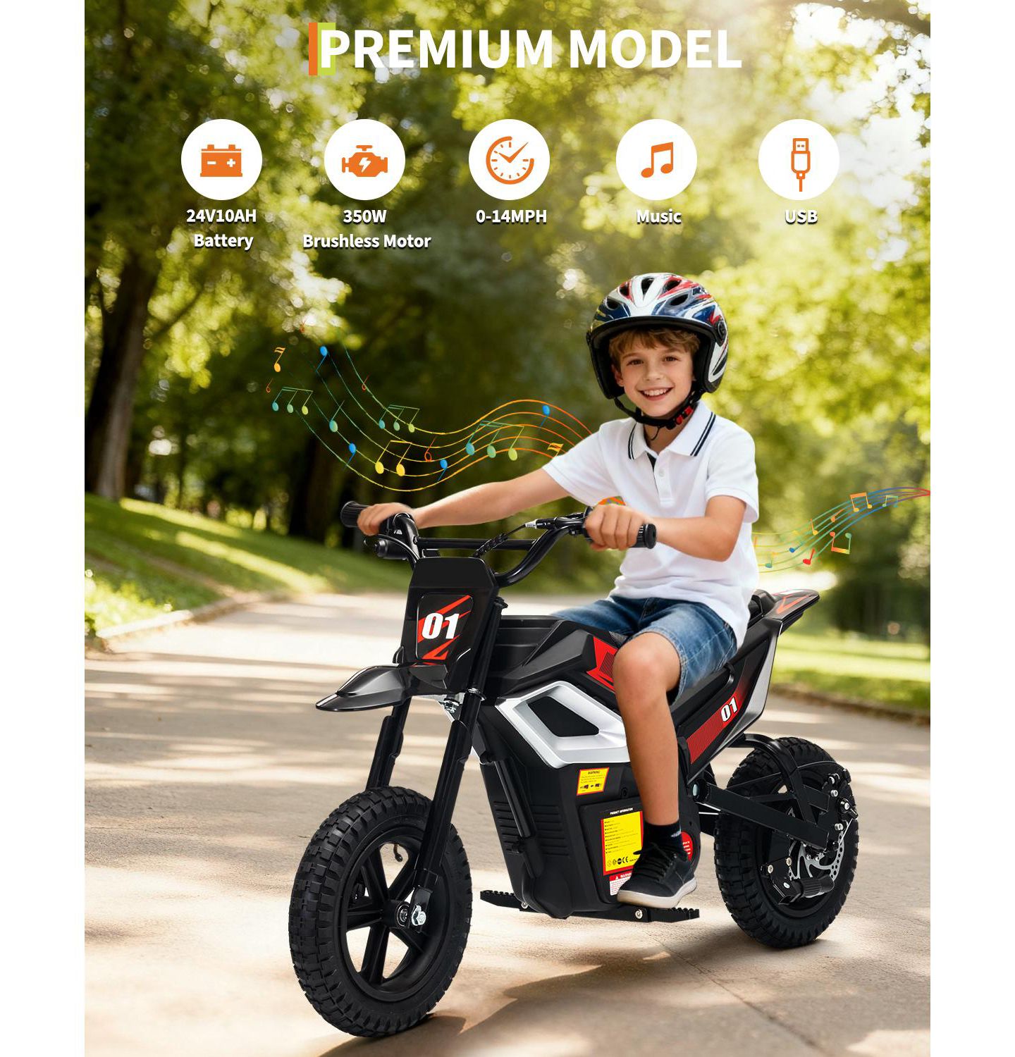 Детская игрушка homfan 45.7"L x 21.3"W x 26.4"H Electric 4-Wheel Ride-On Motorcycle, 3–7 лет, цвет: Чёрный — фото 5