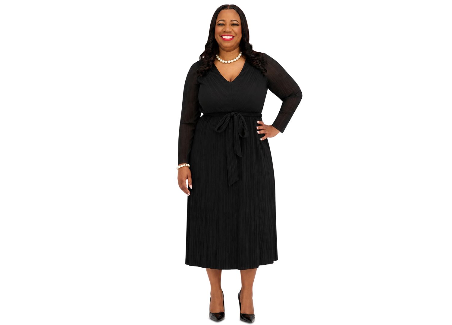 Women's V-Neck Long-Sleeve Dress