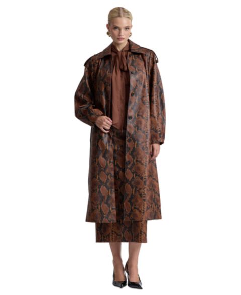 Женское пальто Avec Les Filles Button-Front Spread Collar Maxi, цвет: Коричневый / Чёрный