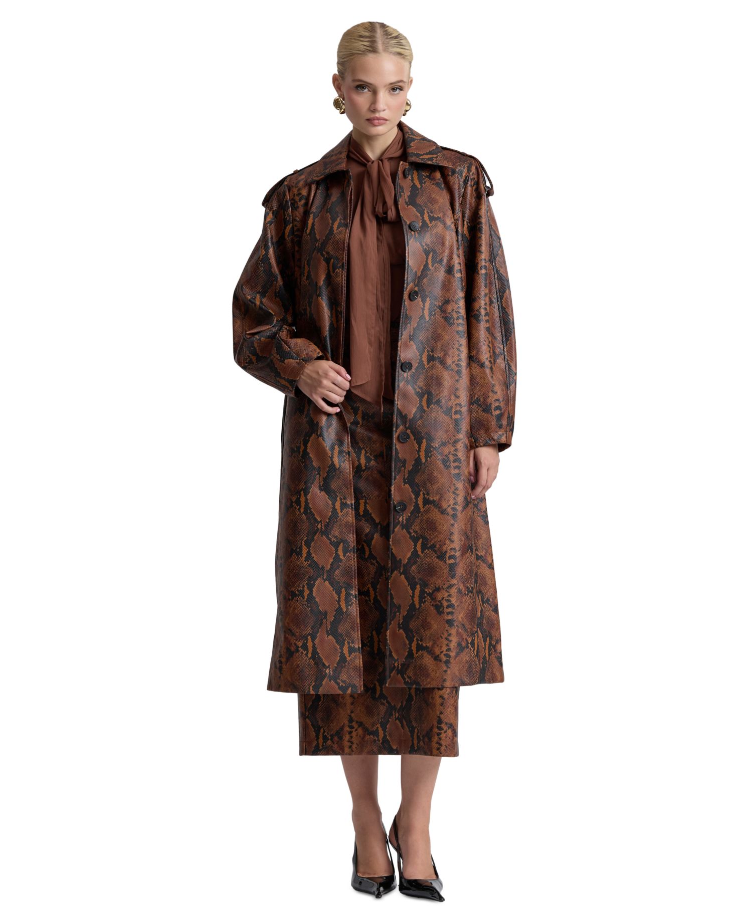 Women's Button-Front Spread Collar Maxi Coat