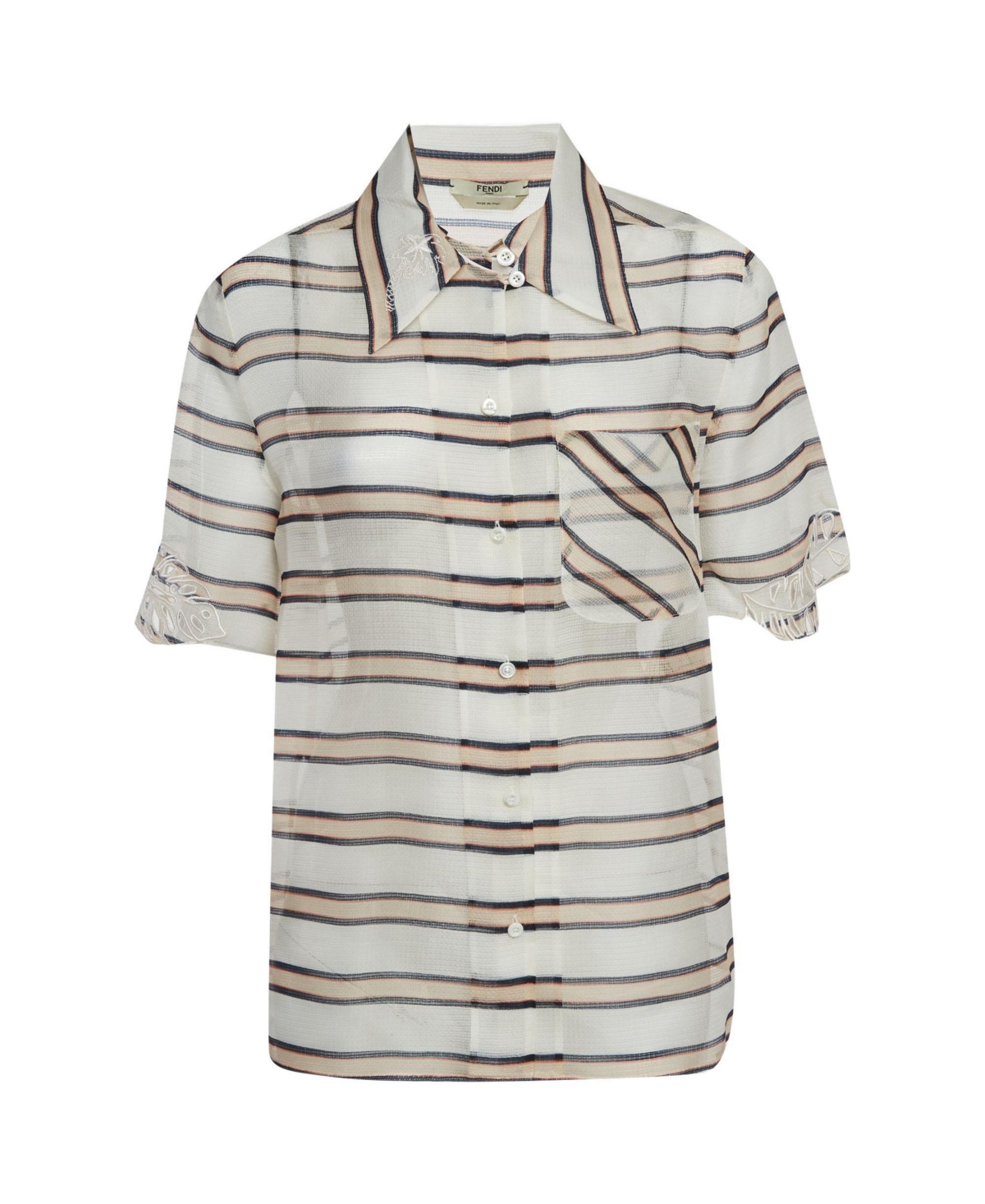 Pre-Owned Fendi Women's Fendi Striped Silk Embroidered Short Sleeve Shirt