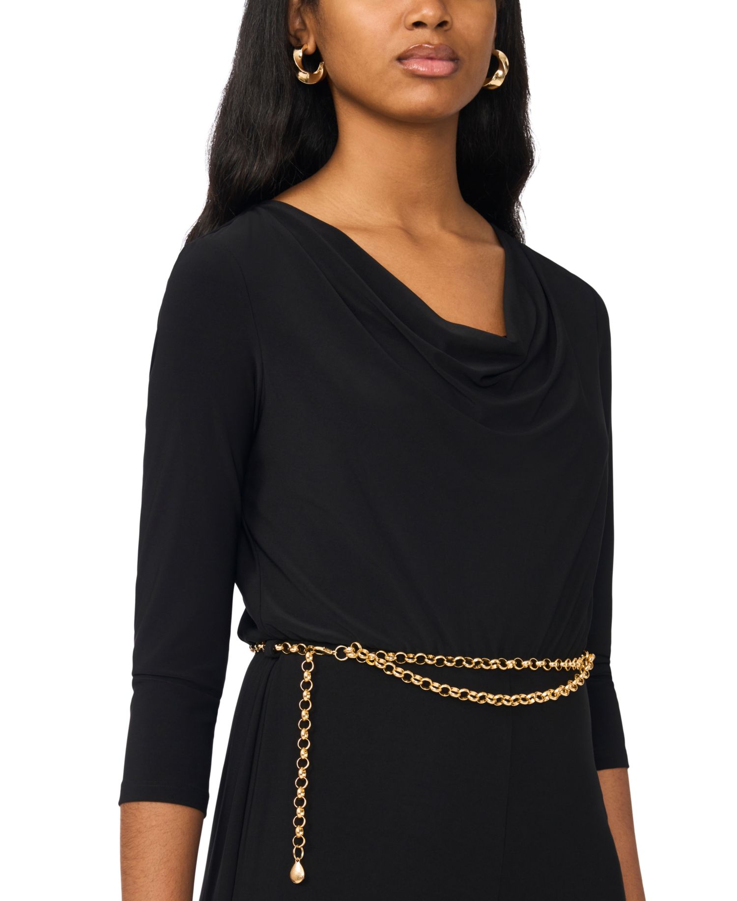 Women's 3/4-Sleeve Cowl Neck Jumpsuit with Belt