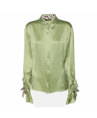 Women's Leopard-Trim Satin Button-Down Shirt