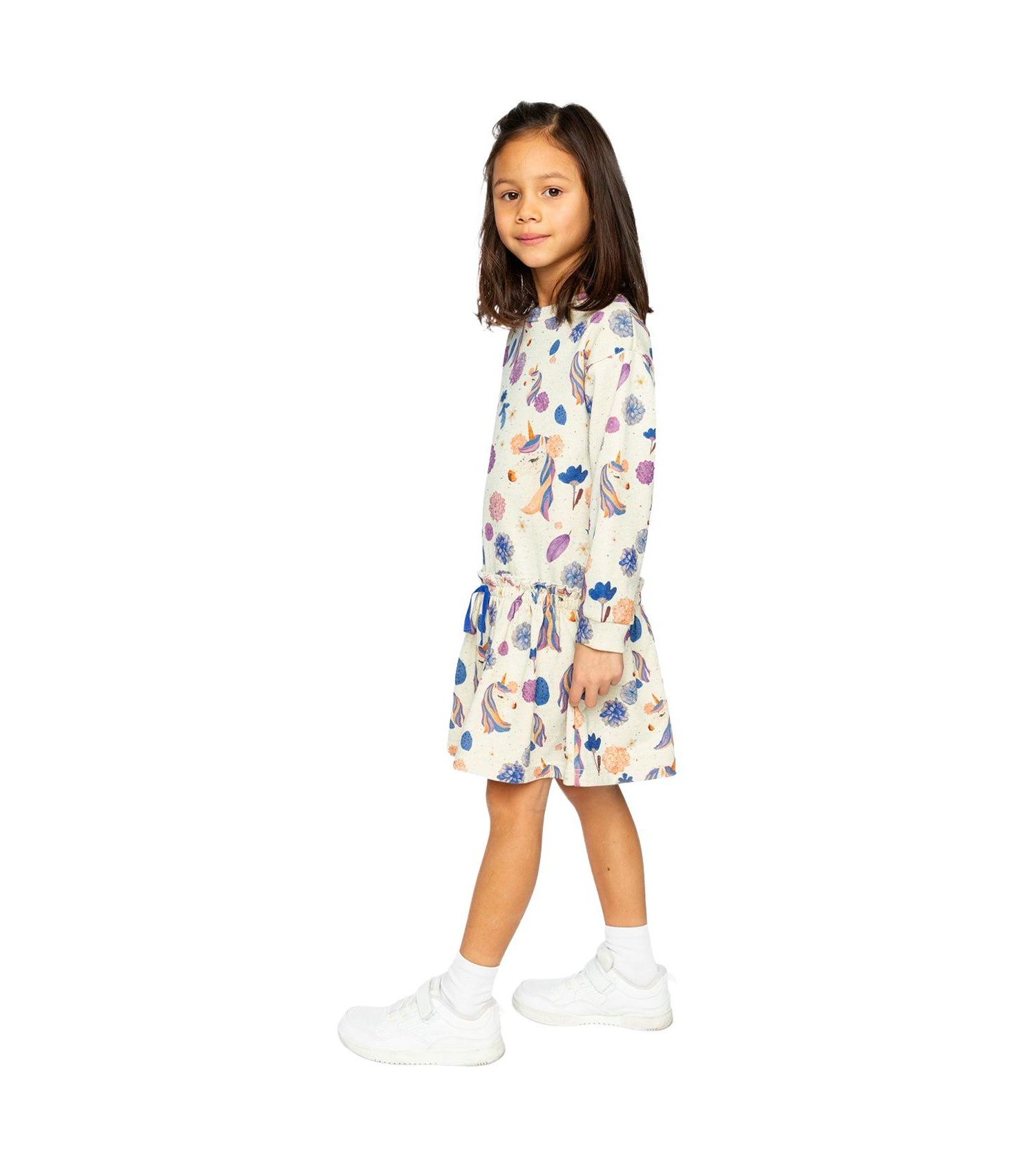 Little and Big Girl 6-12Y French Terry Dress Unicorn Print