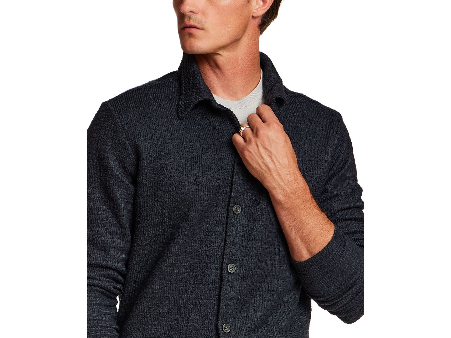 Мужская куртка Vintage & Black Slub Terry Button-Down Overshirt, цвет: Тёмно-синий — фото 4