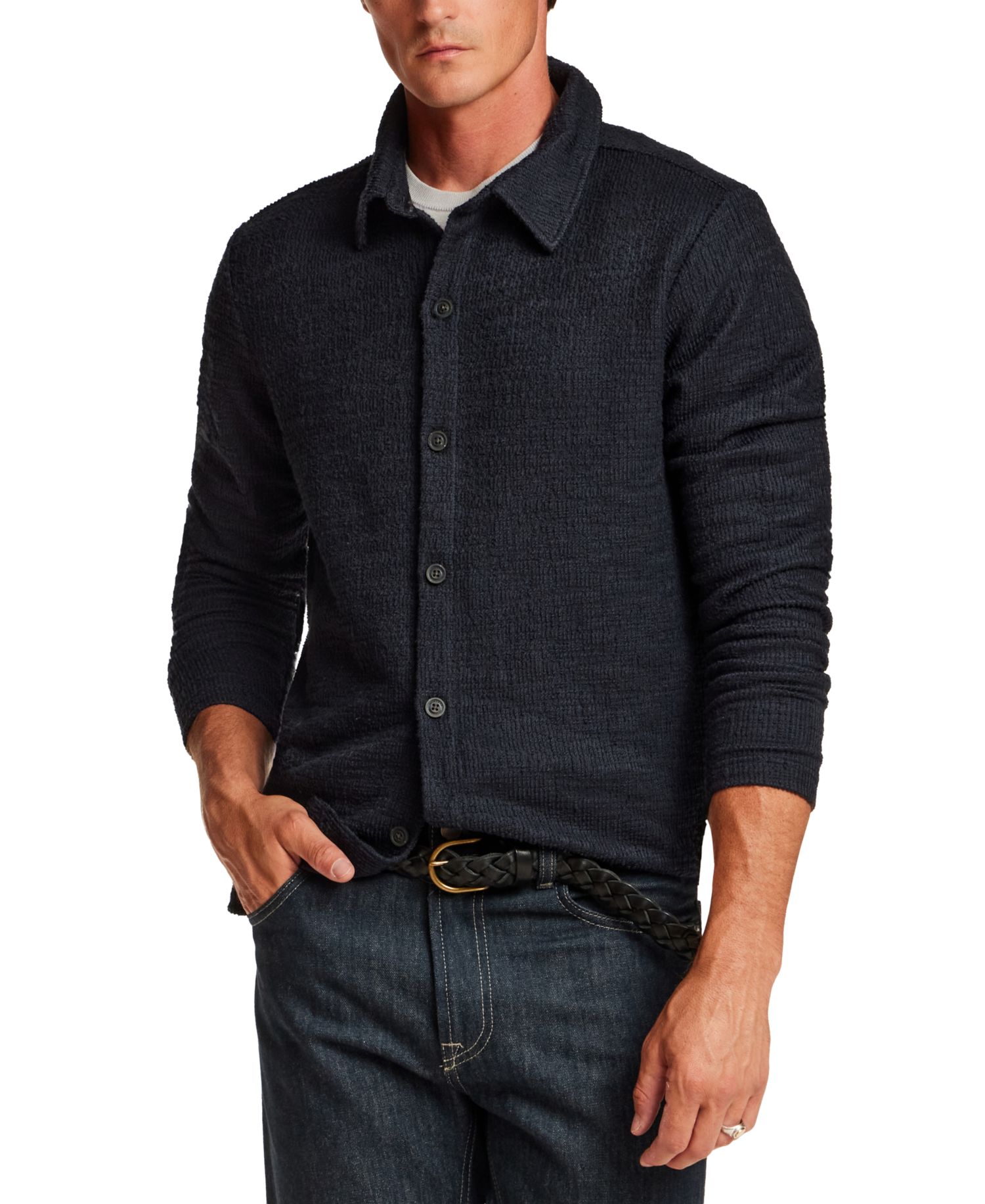 Men's Slub Terry Button-Down Overshirt Jacket